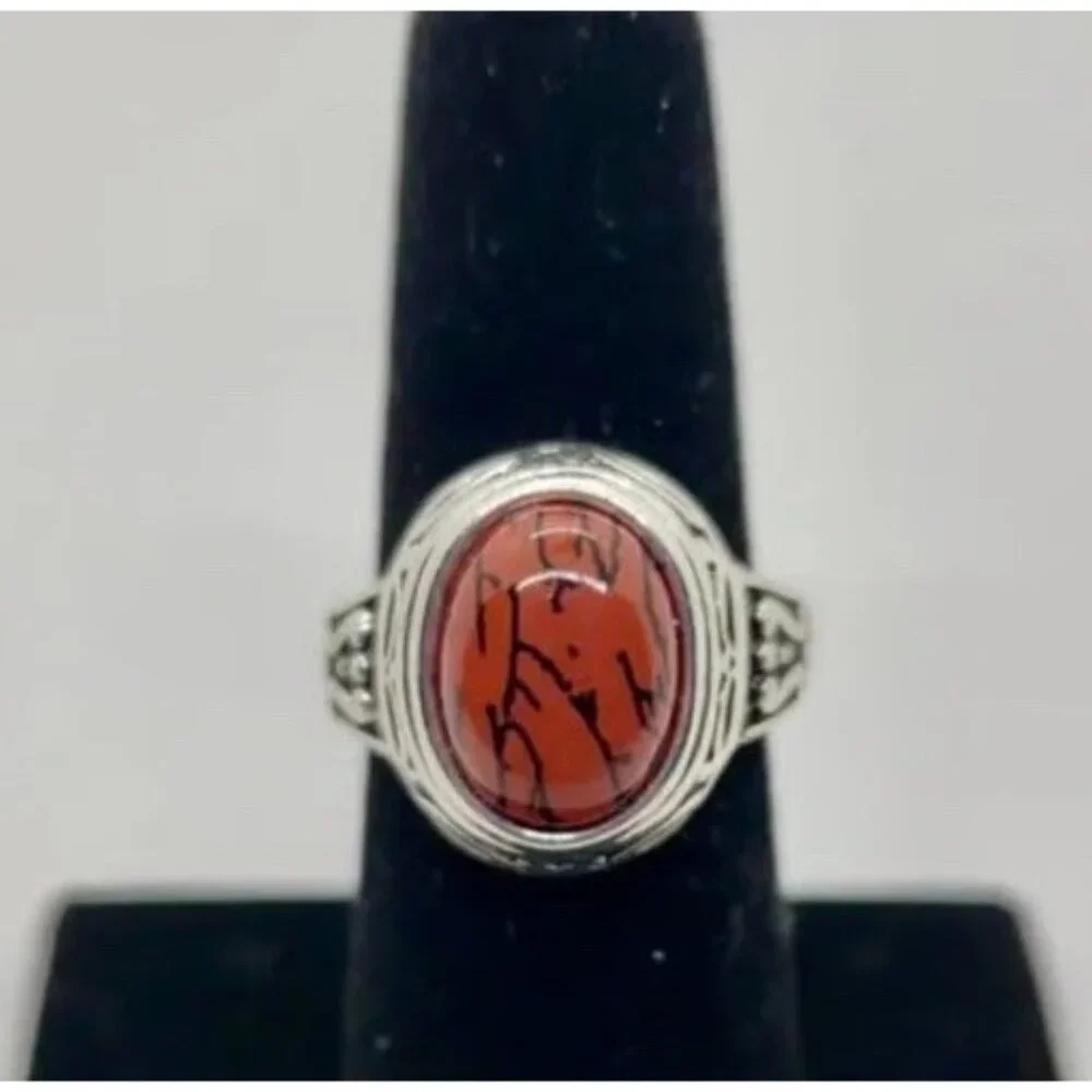 Premier Designs Spice Red Black Silver Fashion Ring Women 17 US 7 NEW